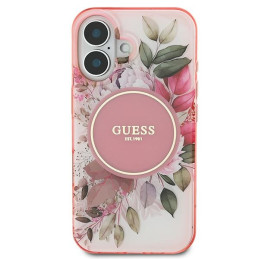 Guess IML Flower & Tonal Circle MagSafe dėklas iPhone 16 Plus - rožinis