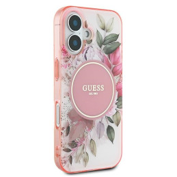 Guess IML Flower & Tonal Circle MagSafe dėklas iPhone 16 Plus - rožinis