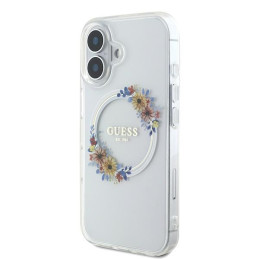 Guess IML Flowers Wreath MagSafe dėklas iPhone 16 Plus - skaidrus