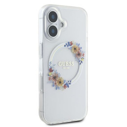 Guess IML Flowers Wreath MagSafe dėklas iPhone 16 Plus - skaidrus