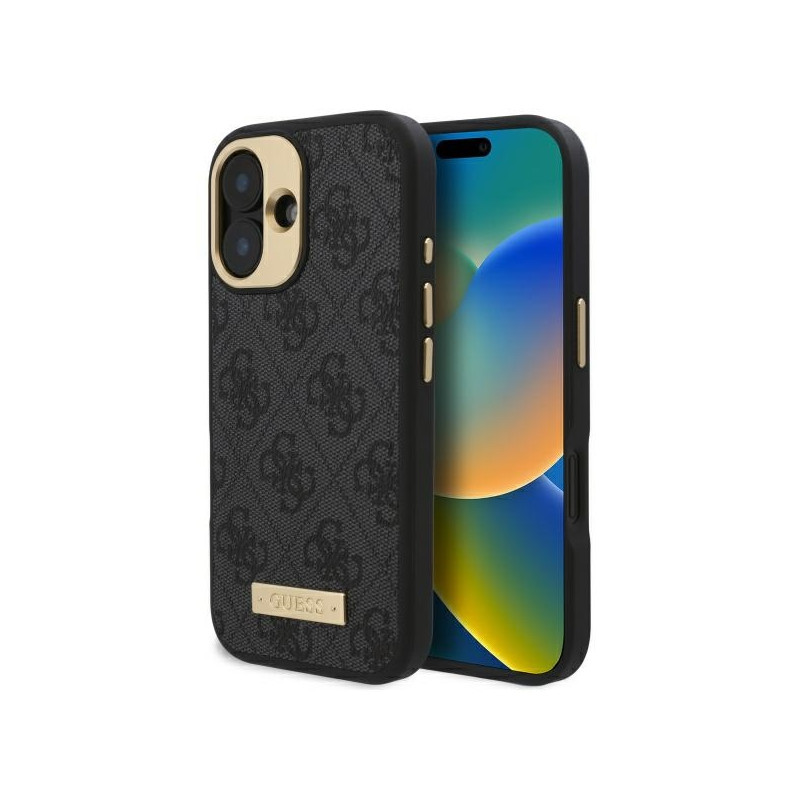 Guess 4G Logo Plate MagSafe dėklas iPhone 16 Plus - juodas