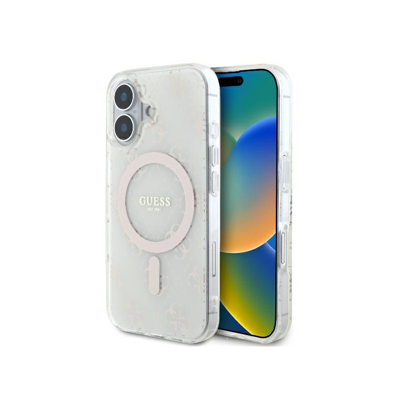 Guess IML 4G Background MagSafe dėklas iPhone 16 - baltas