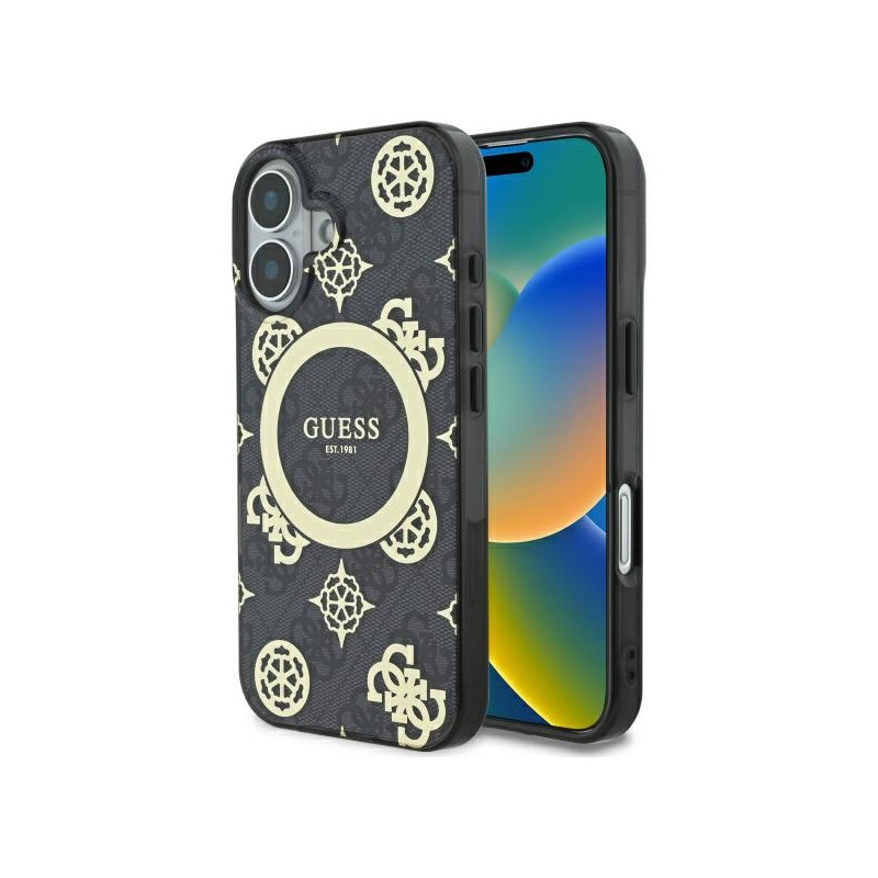 Guess IML Peony On 4G Background MagSafe dėklas iPhone 16 - juodas