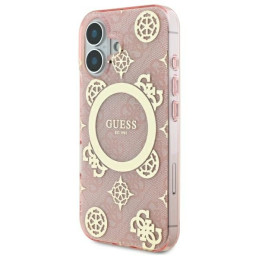 Guess IML Peony On 4G Background MagSafe dėklas iPhone 16 - rožinis