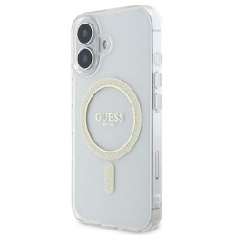Guess IML Glitter Circle MagSafe dėklas iPhone 16 - skaidrus