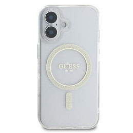 Guess IML Glitter Circle MagSafe dėklas iPhone 16 - skaidrus