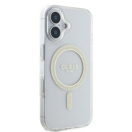 Guess IML Glitter Circle MagSafe dėklas iPhone 16 - skaidrus