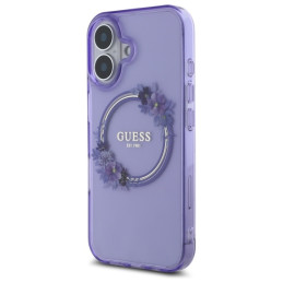 Guess IML Flowers Wreath MagSafe dėklas iPhone 16 - violetinis