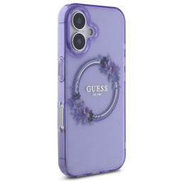 Guess IML Flowers Wreath MagSafe dėklas iPhone 16 - violetinis