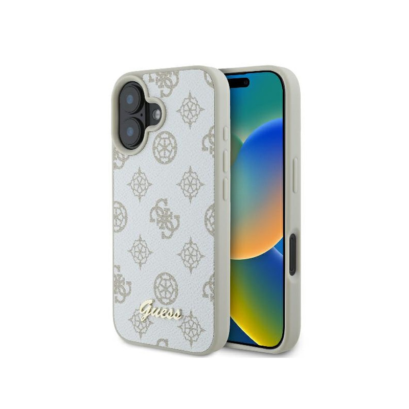 Guess Peony Script Logo MagSafe dėklas iPhone 16 - baltas