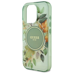 Guess IML Flower & Tonal Circle MagSafe dėklas, skirtas iPhone 16 Pro Max - žalias