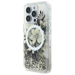 Guess Liquid Glitter Flower MagSafe dėklas iPhone 16 Pro Max - smėlio spalvos