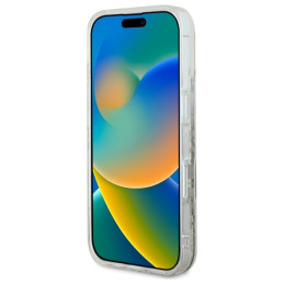 Guess Liquid Glitter Flower MagSafe dėklas iPhone 16 Pro Max - smėlio spalvos