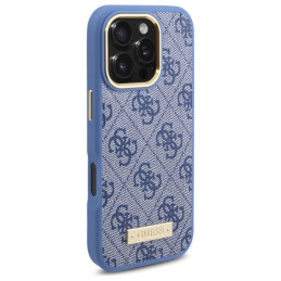 Guess 4G Logo Plate MagSafe dėklas, skirtas iPhone 16 Pro Max - mėlynas
