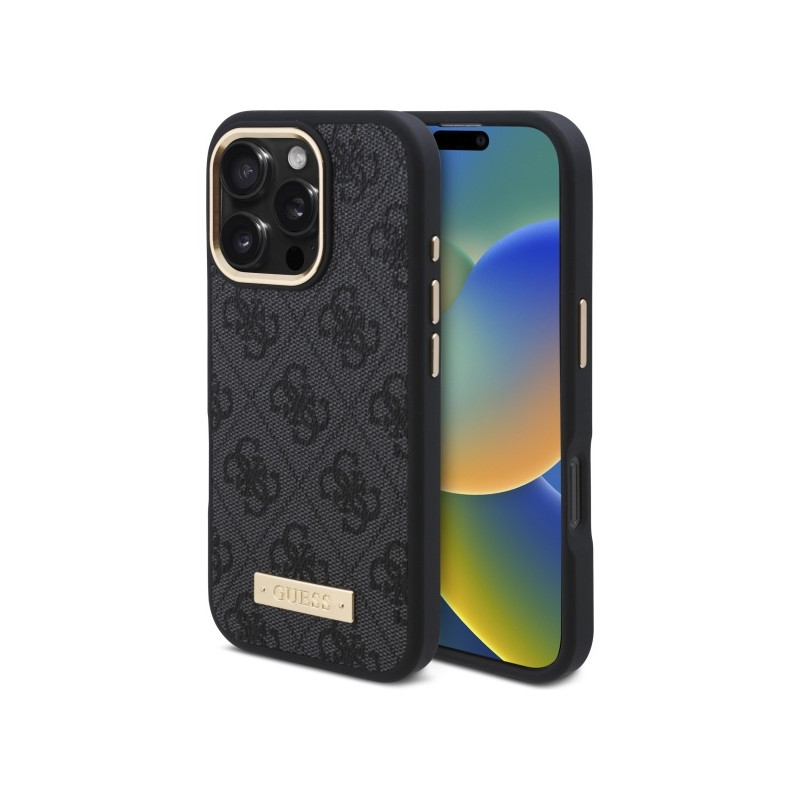 Guess 4G Logo Plate MagSafe dėklas, skirtas iPhone 16 Pro Max - juodas