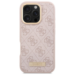 Guess 4G Logo Plate MagSafe dėklas iPhone 16 Pro Max - rožinis
