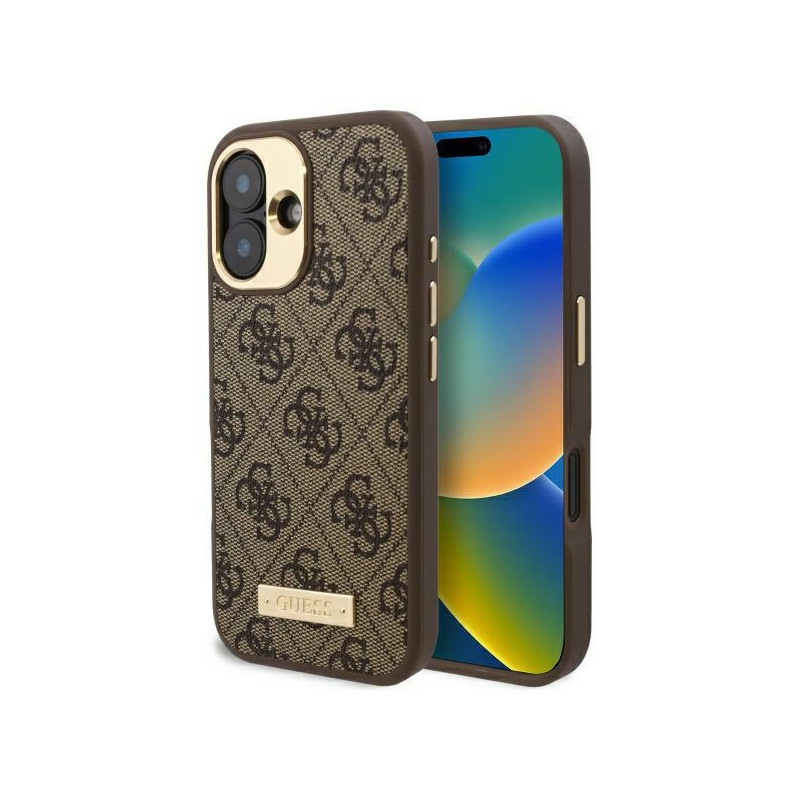 Guess 4G Logo Plate MagSafe dėklas iPhone 16 Plus - rudas