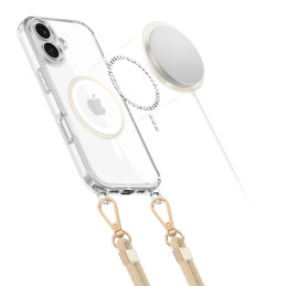 Tech-Protect FlexAir Chain MagSafe dėklas, skirtas iPhone 16 - skaidrus + 2 dirželiai (juoda ir pilkai ruda)