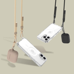 Tech-Protect FlexAir Chain MagSafe dėklas, skirtas iPhone 16 Pro - skaidrus + 2 dirželiai (juoda ir pilkai ruda)