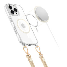 Tech-Protect FlexAir Chain MagSafe dėklas, skirtas iPhone 16 Pro - skaidrus + 2 dirželiai (juoda ir pilkai ruda)