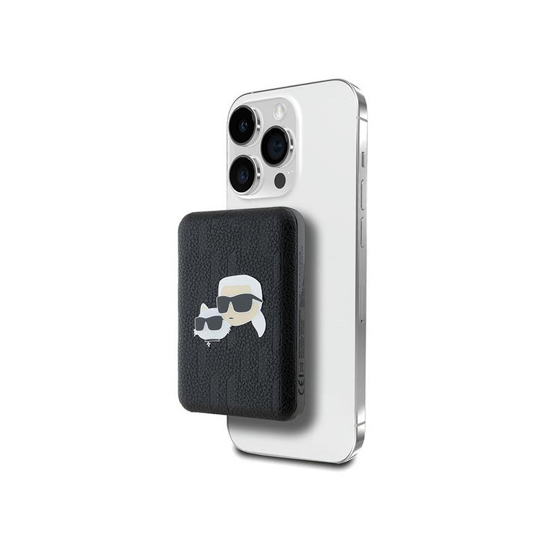 Powerbank Karl Lagerfeld Karl&Choupette galvos kaištis MagSafe indukcija 5000mAh 16W - juoda