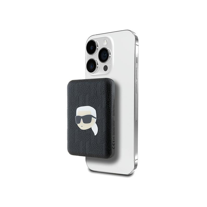 Powerbank Karl Lagerfeld Karl Head Pin MagSafe indukcija 5000mAh 16W - juoda
