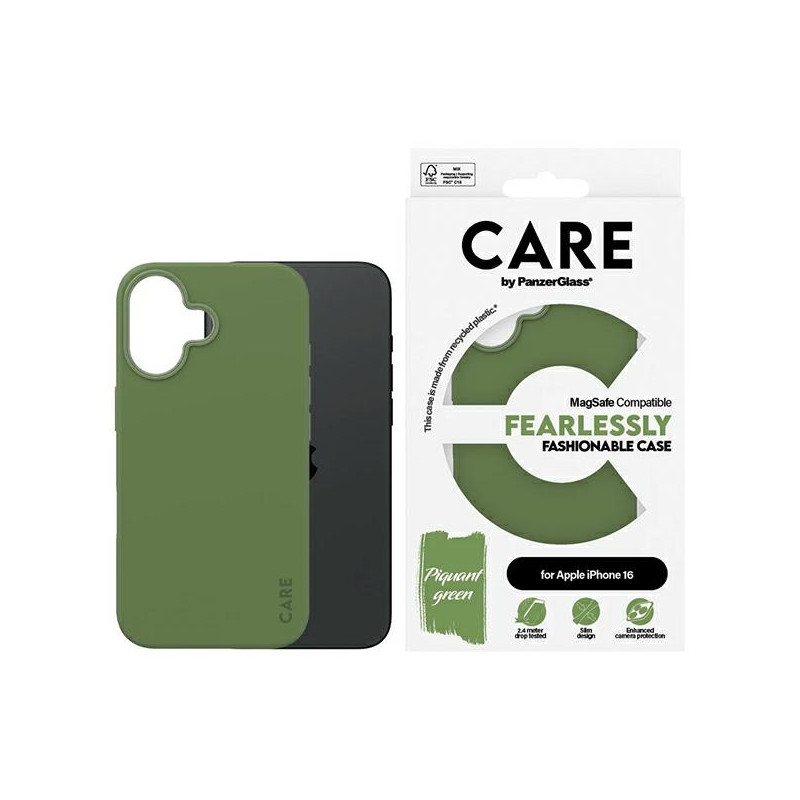 CARE by PanzerGlass Fashion Case su MagSafe iPhone 16 - žalia