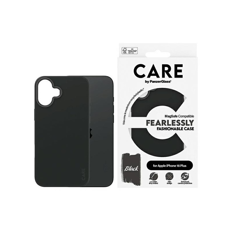CARE by PanzerGlass Fashion Case su MagSafe, skirta iPhone 16 Plus – juoda