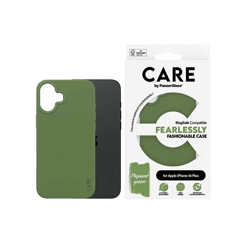 CARE by PanzerGlass Fashion Case su MagSafe iPhone 16 Plus – žalia