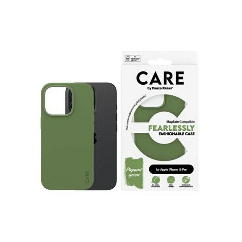 CARE by PanzerGlass Fashion Case su MagSafe, skirta iPhone 16 Pro – žalia