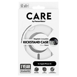 CARE by PanzerGlass Feature Kickstand Dėklas su MagSafe, skirtas iPhone 16 – sidabrinis
