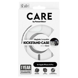 CARE by PanzerGlass Feature Kickstand Dėklas su MagSafe, skirtas iPhone 16 Pro – sidabrinis