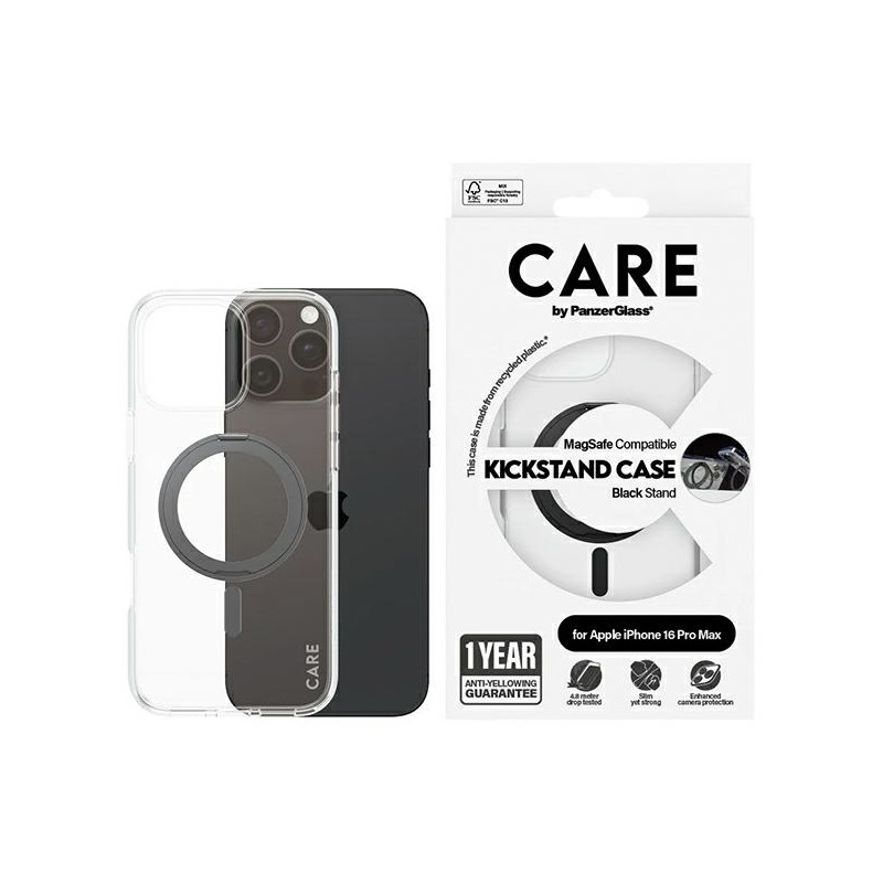 CARE by PanzerGlass Feature Kickstand Dėklas su MagSafe, skirtas iPhone 16 Pro Max – juodas