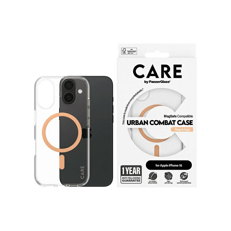 CARE by PanzerGlass Flagship Case su MagSafe iPhone 16 - oranžinė