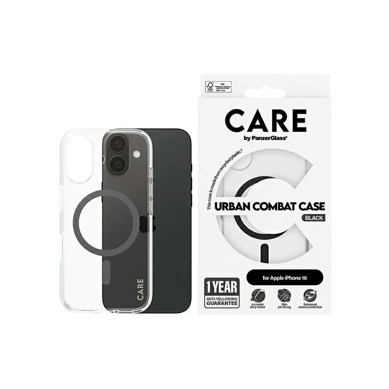 CARE by PanzerGlass Flagship Dėklas su MagSafe, skirtas iPhone 16 – juodas
