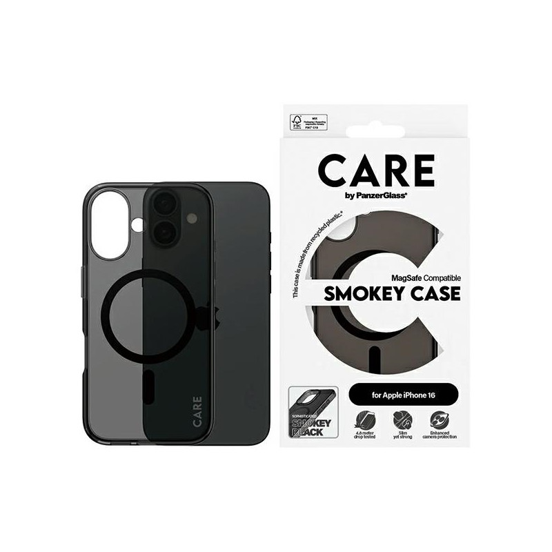 CARE by PanzerGlass Flagship Dėklas su MagSafe, skirtas iPhone 16 – permatomas