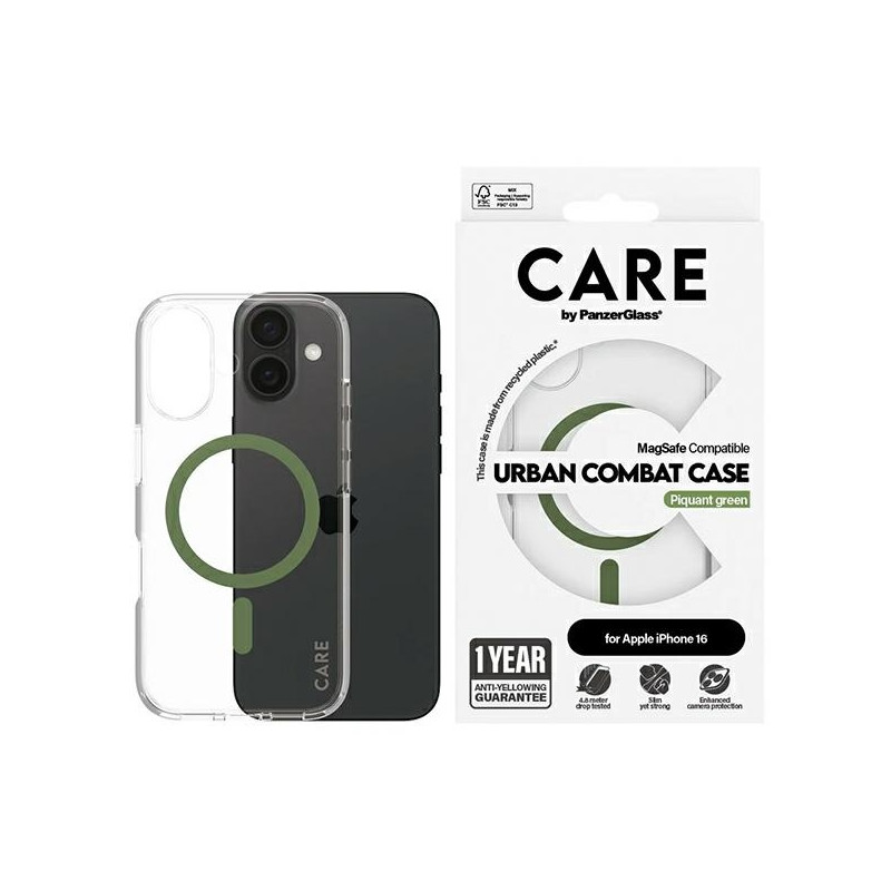 CARE by PanzerGlass Flagship Dėklas su MagSafe, skirtas iPhone 16 – žalias