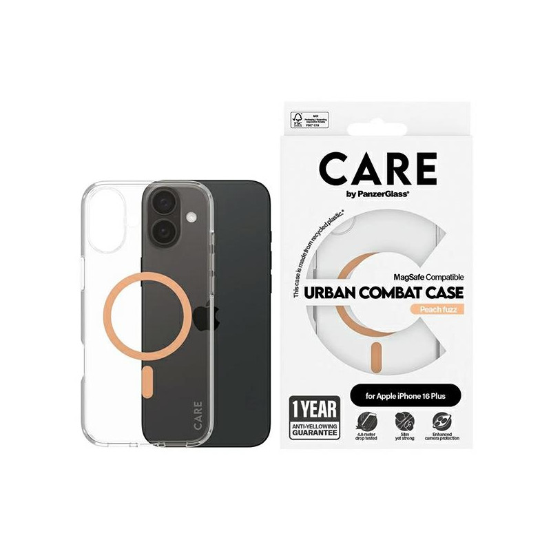 CARE by PanzerGlass Flagship Dėklas su MagSafe, skirtas iPhone 16 Plus – oranžinis