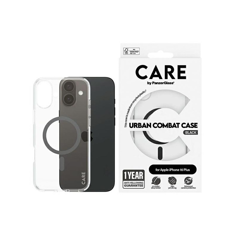 CARE by PanzerGlass Flagship Dėklas su MagSafe, skirtas iPhone 16 Plus – juodas