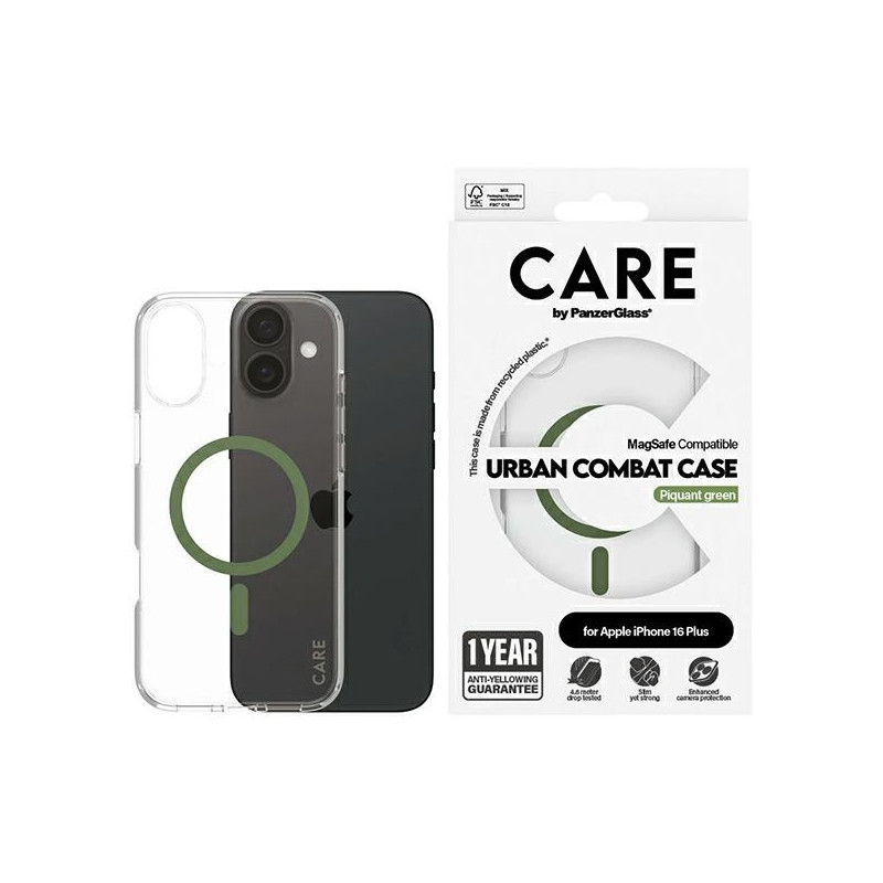 CARE by PanzerGlass Flagship Dėklas su MagSafe, skirtas iPhone 16 Plus – žalias