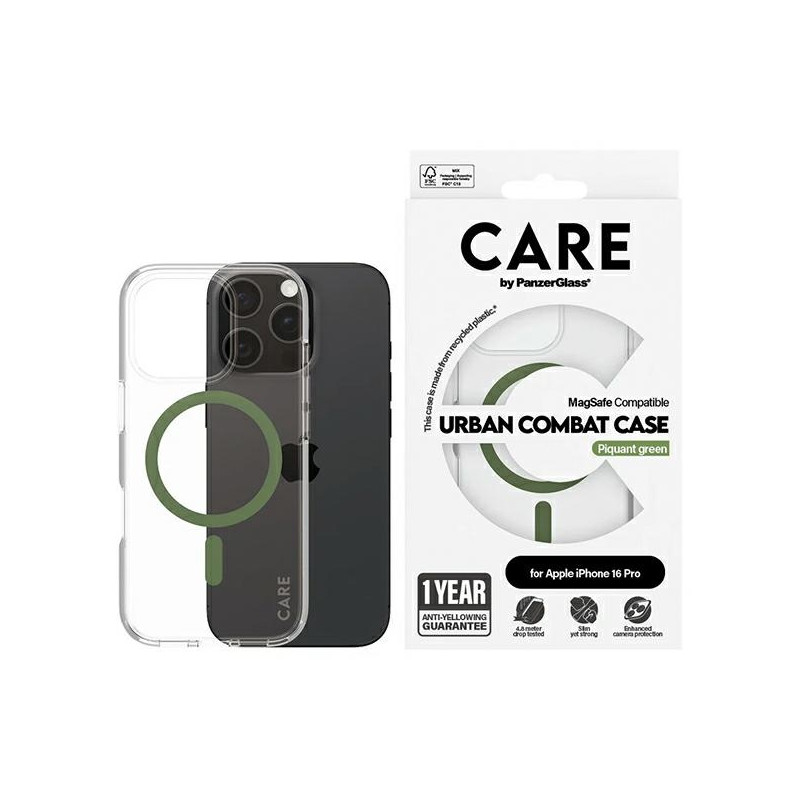 CARE by PanzerGlass Flagship Dėklas su MagSafe, skirtas iPhone 16 Pro – žalias