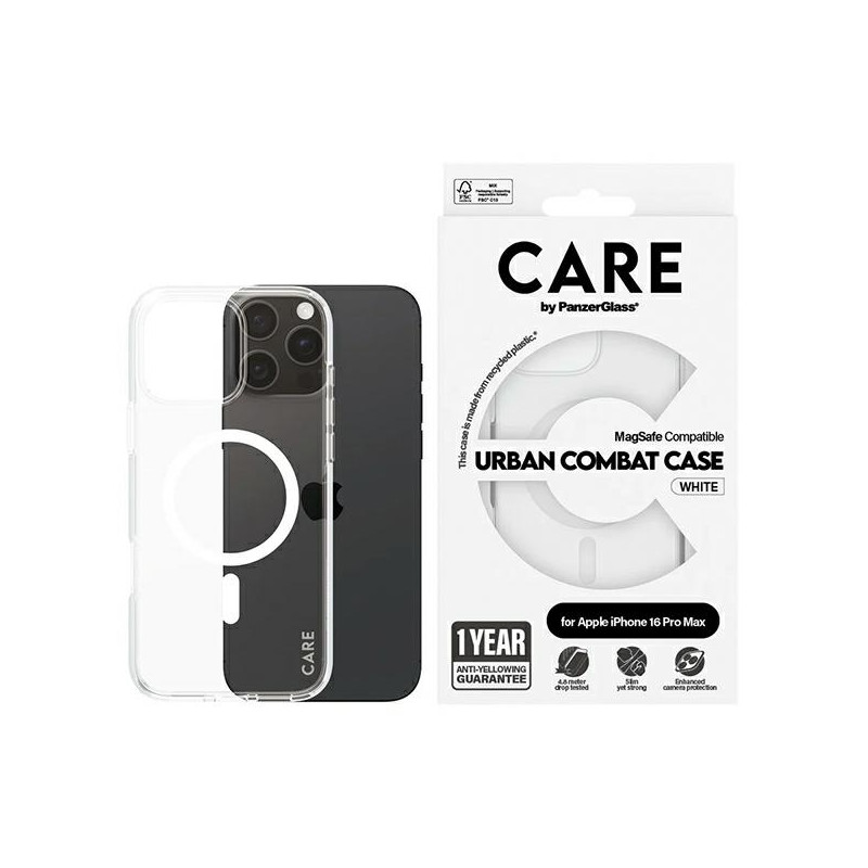 CARE by PanzerGlass Flagship Dėklas su MagSafe, skirtas iPhone 16 Pro Max – baltas