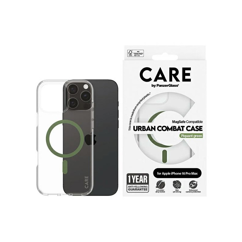 CARE by PanzerGlass Flagship Dėklas su MagSafe, skirtas iPhone 16 Pro Max – žalias