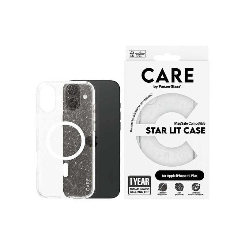 CARE by PanzerGlass Flagship Star Lit Dėklas su MagSafe, skirtas iPhone 16 Plus - baltas