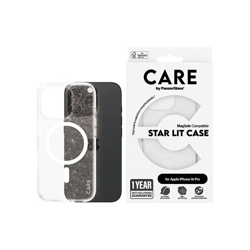 CARE by PanzerGlass Flagship Star Lit Dėklas su MagSafe, skirtas iPhone 16 Pro – baltas