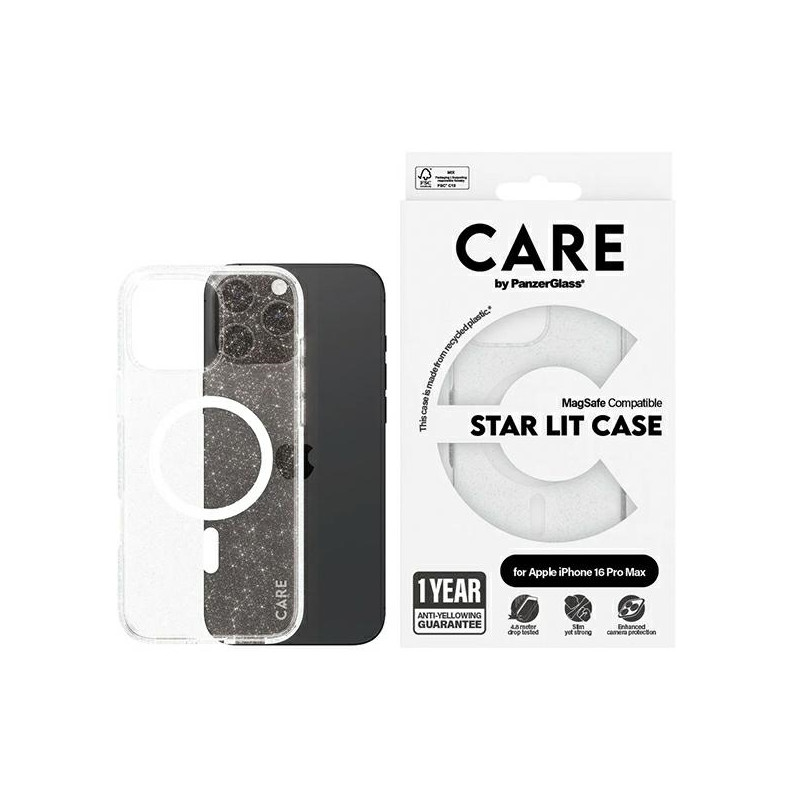 CARE by PanzerGlass Flagship Star Lit Dėklas su MagSafe, skirtas iPhone 16 Pro Max - baltas
