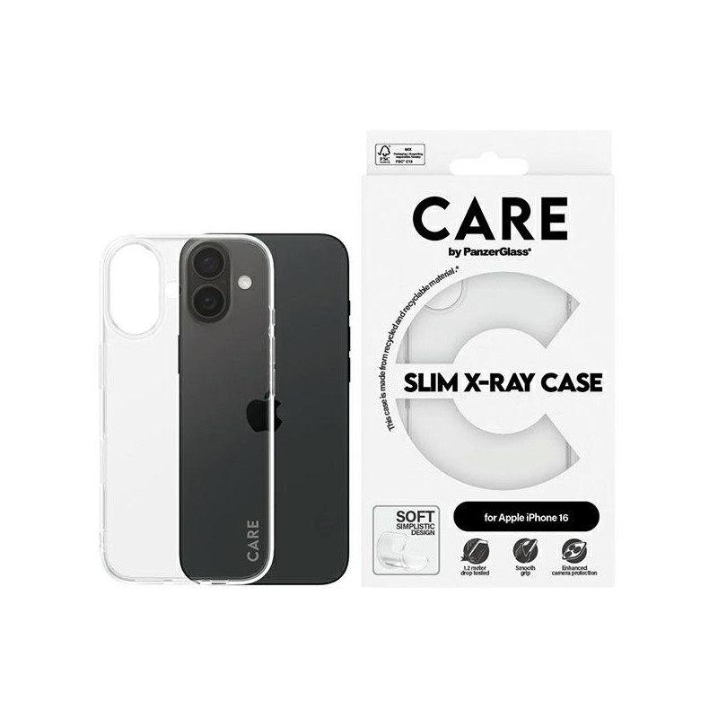 CARE by PanzerGlass X-Ray Soft Basic dėklas su MagSafe, skirtas iPhone 16 - skaidrus