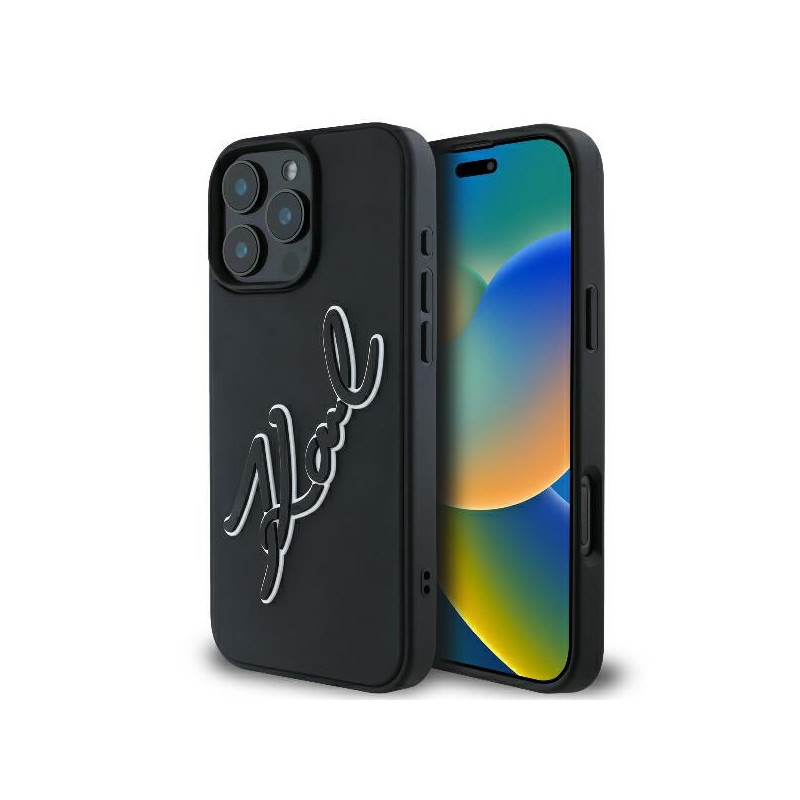 Karl Lagerfeld 3D Rubber Bicolor Signature dėklas iPhone 16 Pro - juodas