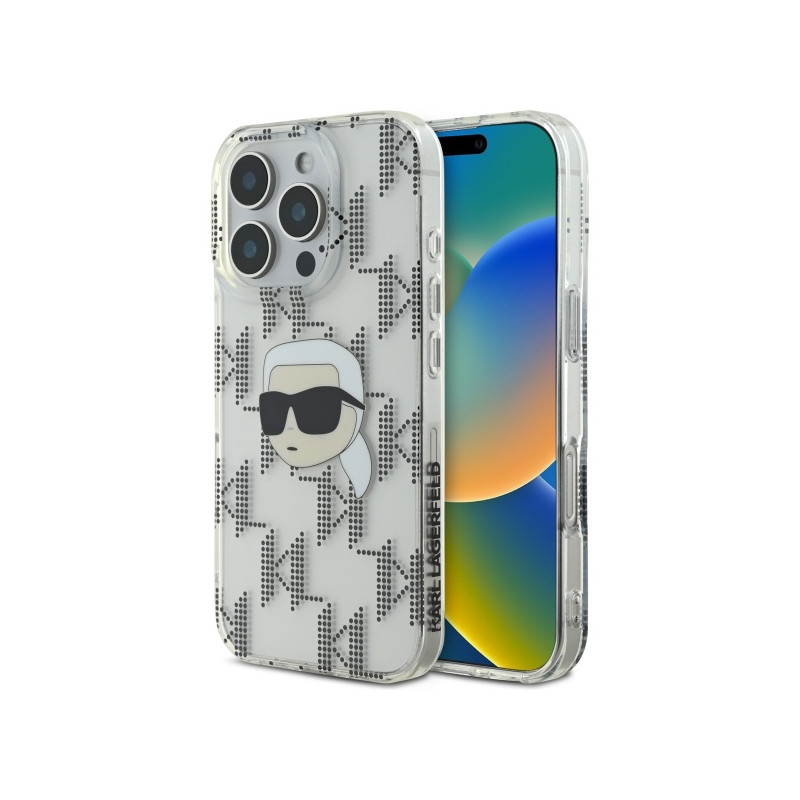 Karl Lagerfeld IML Karl Head Galvanizuotas dėklas iPhone 16 Pro - skaidrus
