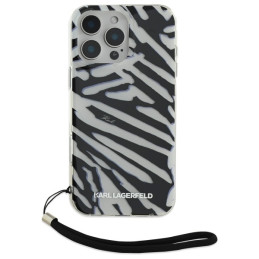 Karl Lagerfeld IML Zebra Pattern & Cord dėklas, skirtas iPhone 16 Pro - juodas